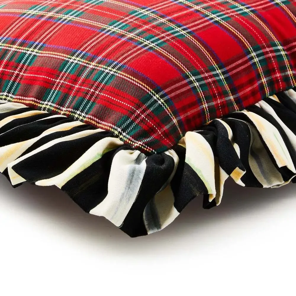 Brand New Mackenzie-Childs Red Tartan & Stripe Ruffle Pillow 20in Holiday Decor